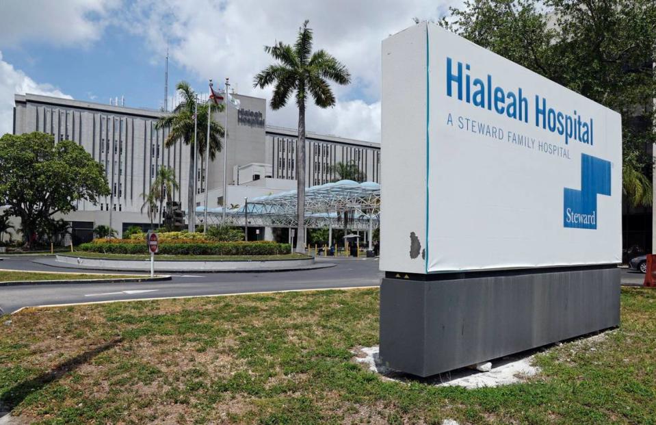 A view of Hialeah Hospital in Hialeah, Florida on Tuesday, May 7, 2024. Palmetto General Hospital and Hialeah Hospital owner Steward Health Care has filed for bankruptcy.