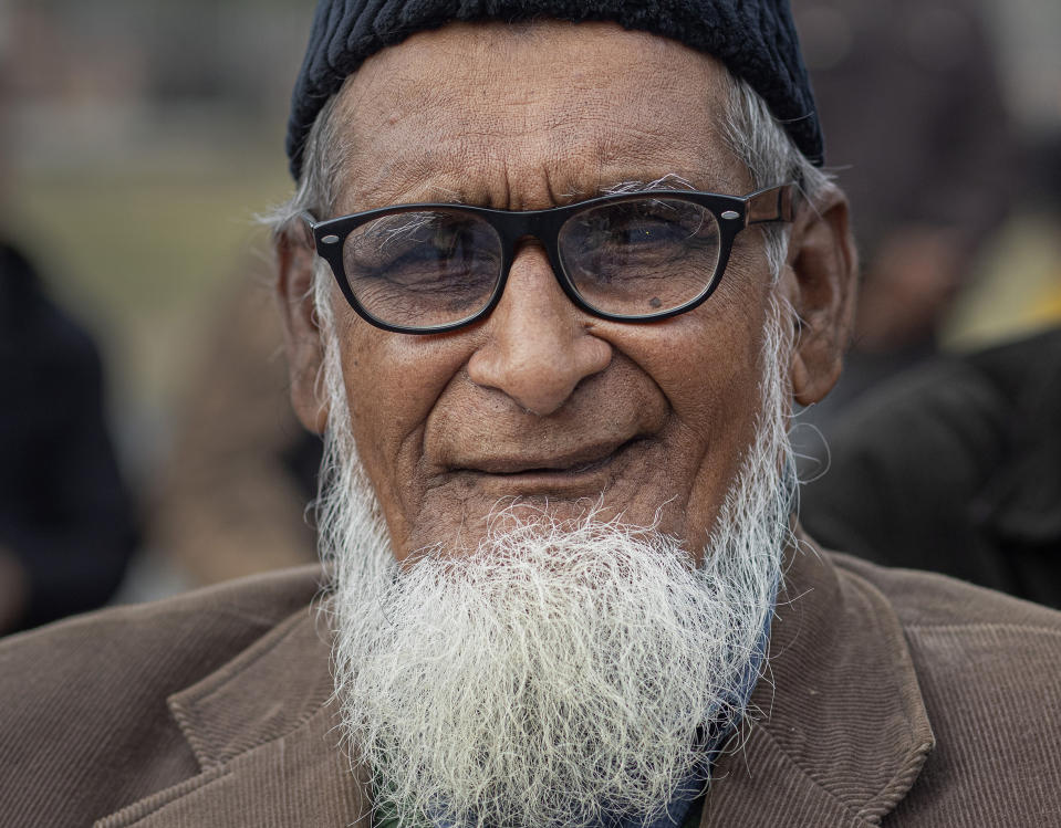 In this Monday, Dec. 23, 2019, photo, Sayad Jaherul Islam, 78, participates in a protest against Citizenship Amendment Act (CAA) in Gauhati, India, Monday, Dec. 23, 2019. Tens of thousands of protesters have taken to India’s streets to call for the revocation of the law, which critics say is the latest effort by Narendra Modi’s government to marginalize the country’s 200 million Muslims. Islam said the act that the Indian government has forcefully passed is not acceptable. (AP Photo/Anupam Nath)