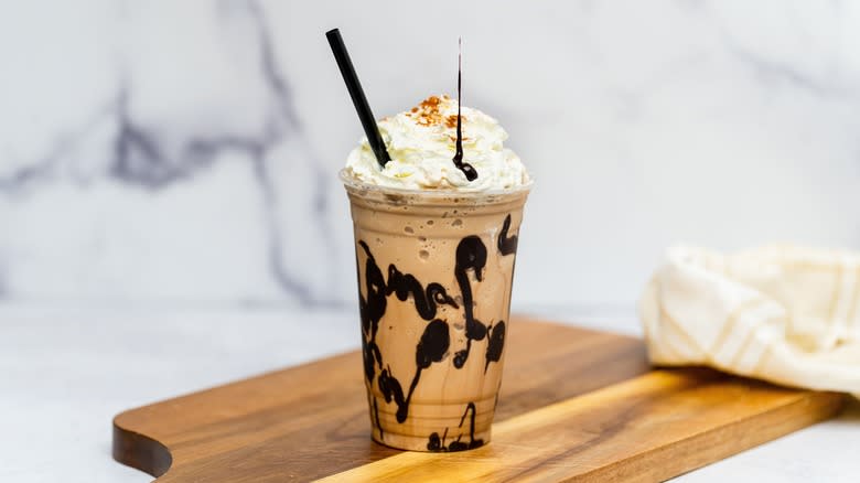 Chocolate frappuccino in plastic cup