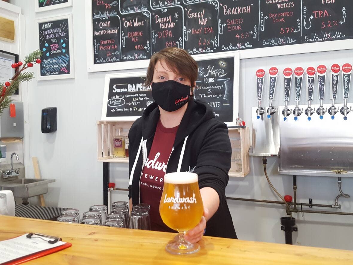 Christina Coady is co-owner and brewmaster at Landwash Brewery in Mount Pearl. She's hopeful that the brewery's CO2 supply will be enough for the busy holiday season. (Henrike Wilhelm/CBC - image credit)