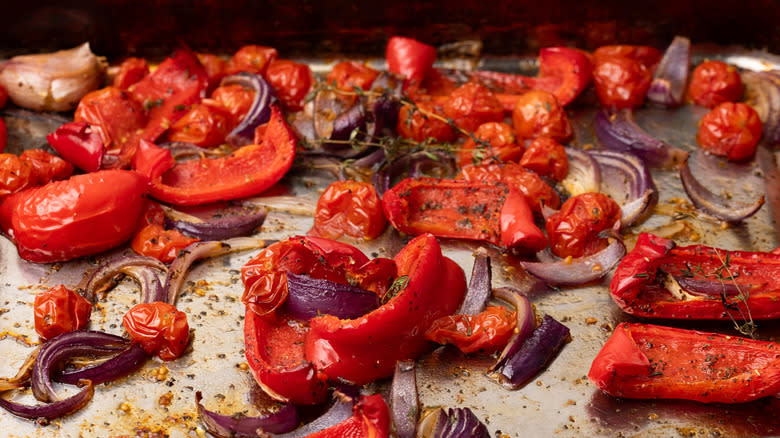 roasted vegetables in a tray