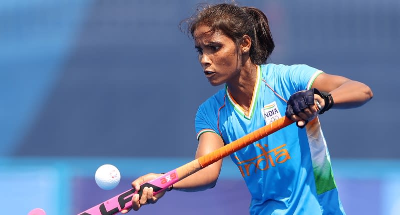 Vandana Katariya during a hockey match in the Tokyo Games