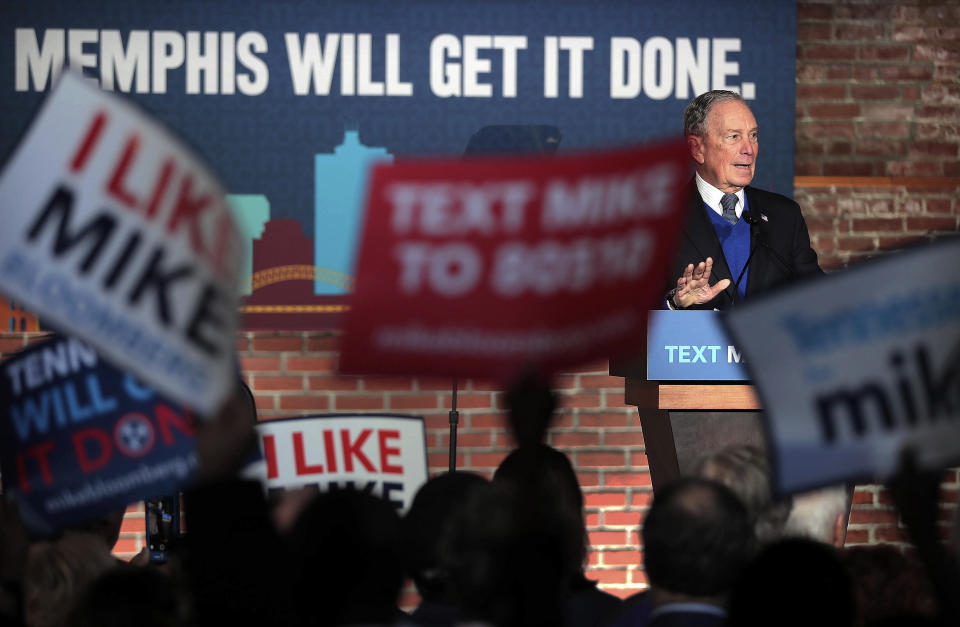 Bloomberg fans gather at Minglewood Hall as Democratic presidential contender Michael Bloomberg delivers his stump speech during a campaign stop in Memphis, TN on Feb. 28, 2020.(Jim Weber/Daily Memphian via AP)