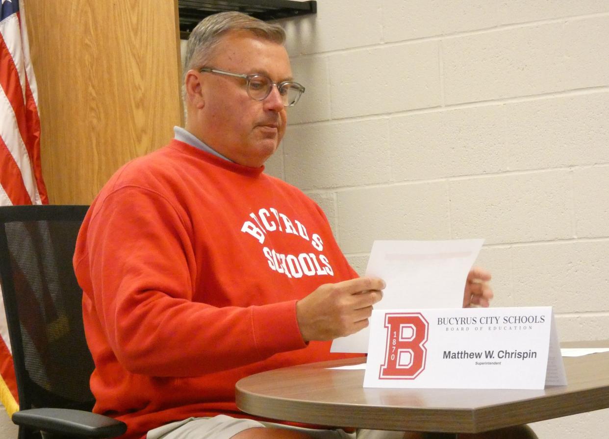 At a special meeting Thursday, the Bucyrus City Schools Board of Education formally accepted the resignation of Superintendent Matt Chrispin.