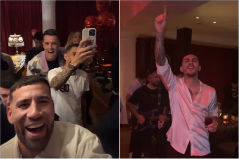 Los campeones del mundo reunidos para festejar el cumpleaños de Leandro Paredes (Foto: Captura de video IG @nicolasotamendi30)