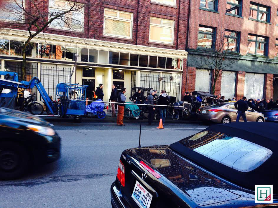 The film crew preps for Dakota Johnson's 'Fifty Shades Of Grey' scene