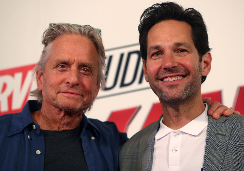 Michael Douglas with Ant-Man and the Wasp co-star Paul Rudd (Reuters)