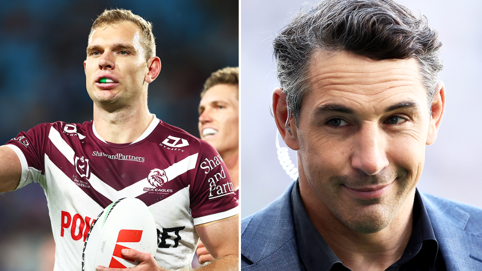 Anthony Seibold has claimed the Tom Trbojevic (pictured left) centre experiment will be a week-by-week call, which follows Billy Slater's (pictured right) theory. (Getty Images)