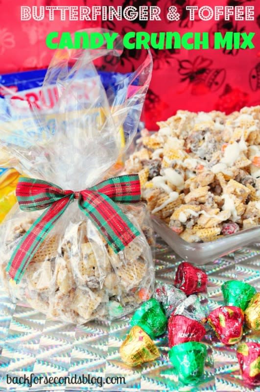 <p>Back For Seconds</p><p>I make huge batches of this addicting snack every year at Christmas time—you should too! It also makes a great gift! </p><p><strong>Get the recipe: <a href="https://backforseconds.com/butterfinger-toffee-candy-crunch-mix-and-chocolate-jingle-bars/" rel="nofollow noopener" target="_blank" data-ylk="slk:Butterfinger & Toffee Candy Crunch Mix;elm:context_link;itc:0;sec:content-canvas" class="link rapid-noclick-resp">Butterfinger & Toffee Candy Crunch Mix</a></strong></p>