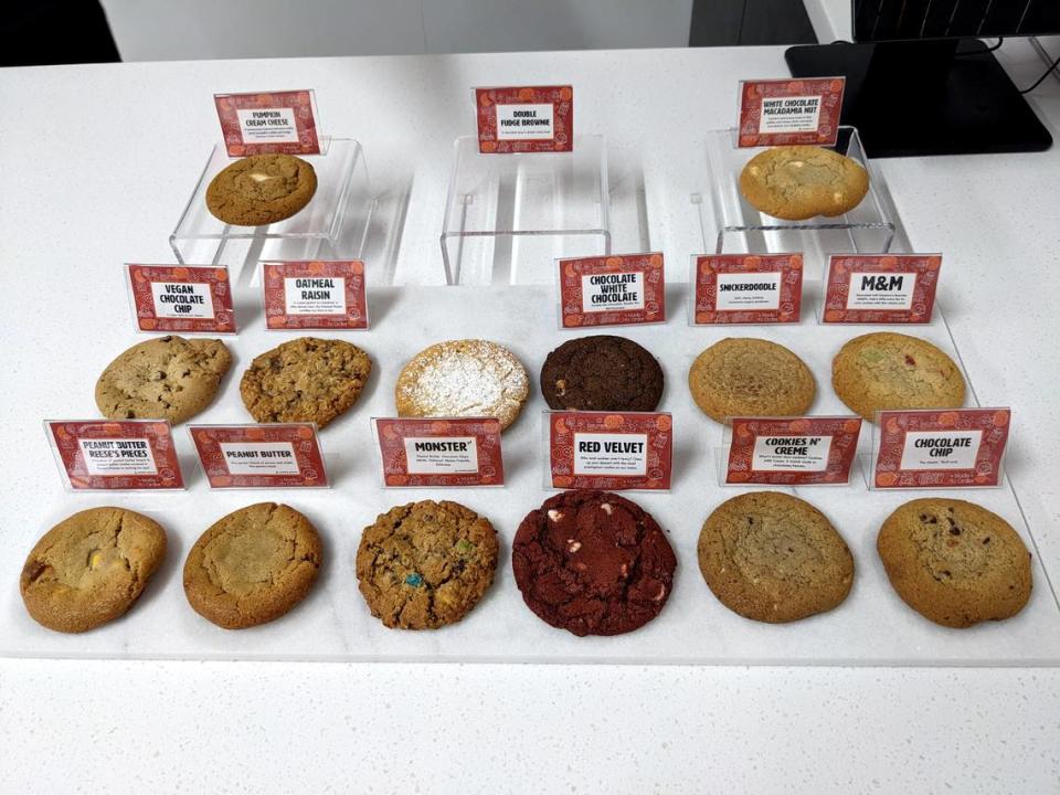 A display of the cookies offered at Hot Box Cookies in O’Fallon