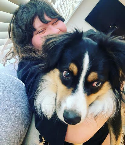 <p>Alex Guarnaschelli Instagram</p> Ava Clark takes a selfie with her dog León Duval Le Chiffre Guarnaschelli.