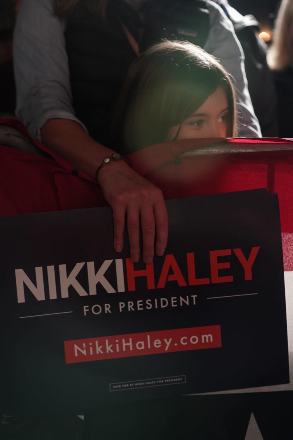 Georgia Coggins, age 7, waits to hear Republican presidential candidate Nikki Haley speak to supporters in Charlotte, N.C., on Friday.