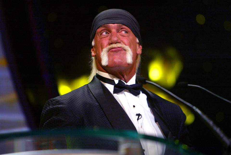 Hulk Hogan is inducted into the WWE Hall of Fame during ceremonies at Universal Amphitheatre. (Photo by Chris Farina/Corbis via Getty Images)