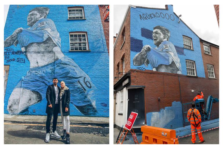 Borraron el mural dedicado al Kun Agüero en Manchester