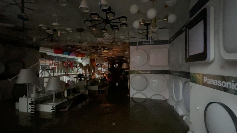 A view of a flooded store amid torrential rain in Hong Kong.