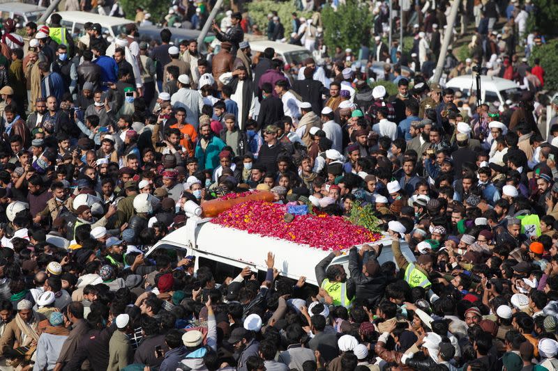Funeral services for Khadim Hussain Rizvi, leader of religious and political party, amid coronavirus disease (COVID-19) outbreak in Lahore,