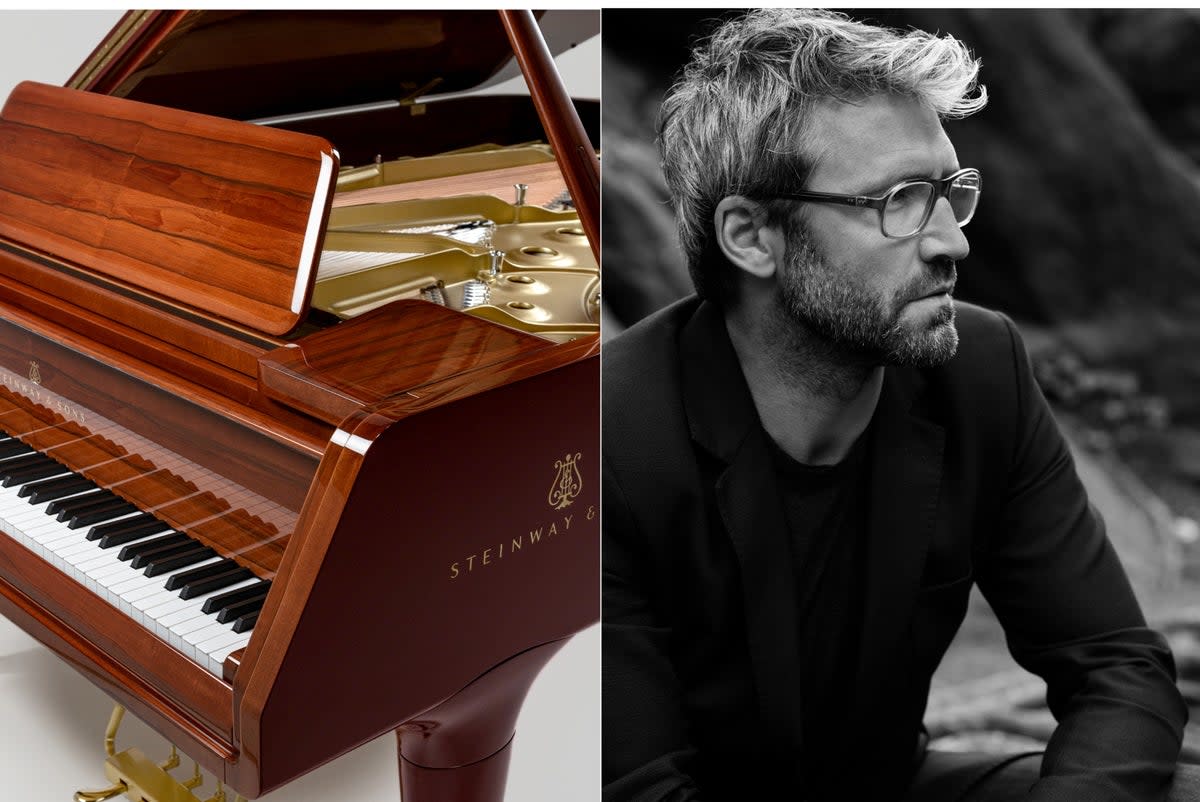 Left, one of the new Steinway models designed by Noe Duchaufour-Lawrance (right) (Steinway & Sons / Richard Wright)