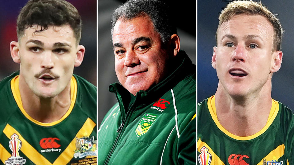 Mal Meninga, pictured here with Nathan Cleary and Daly Cherry-Evans.