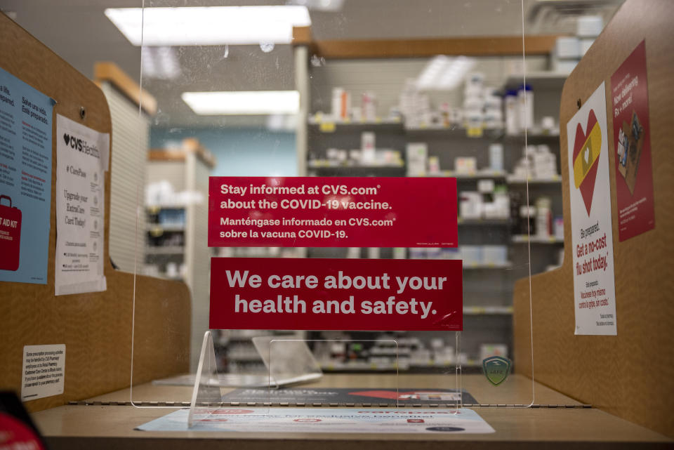 SAN ANTONIO, TX - MARCH 29: Information about the COVID-19 vaccine is displayed at a CVS Pharmacy on March 29, 2021 in San Antonio, Texas. Texas has opened up all vaccination eligibility to all adults starting today. Texas has had a slower roll out than some states and with the increase in eligibility leaders are hoping more and more citizens get vaccinated. (Photo by Sergio Flores/Getty Images)