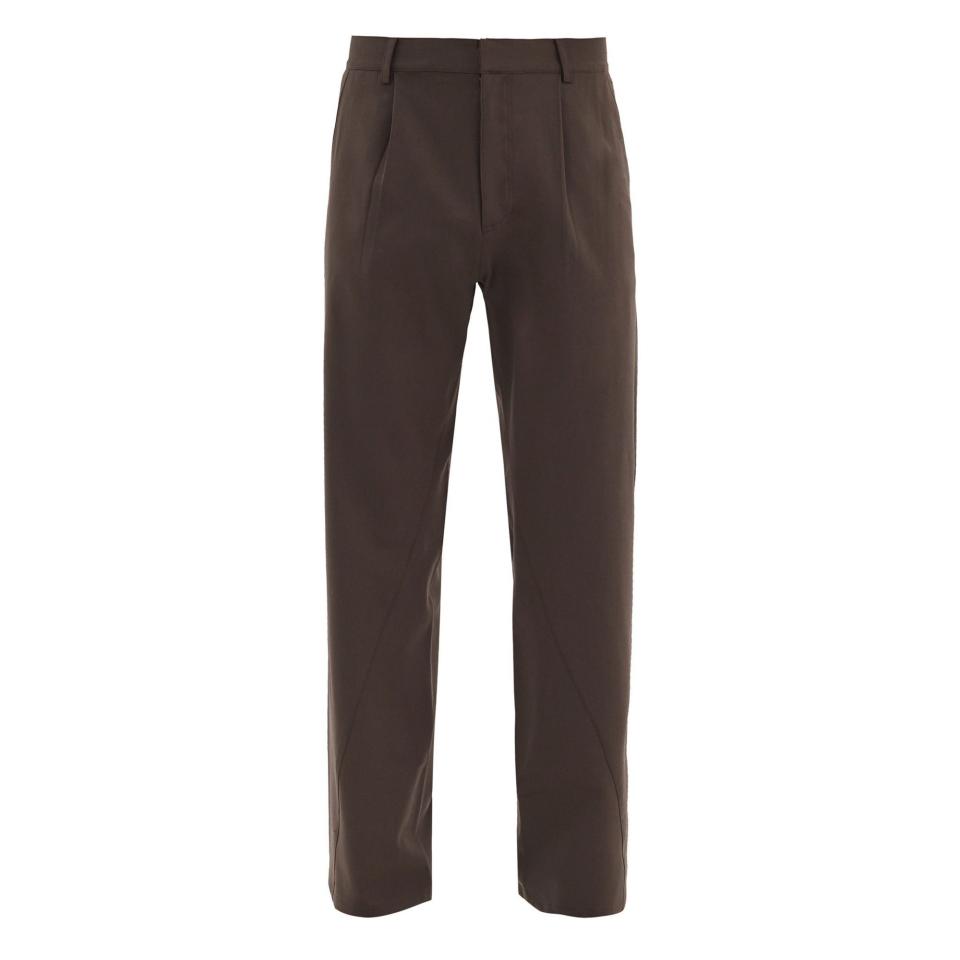 Twisted-seam tailored wool wide-leg trousers