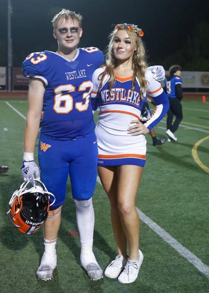 Westlake High football player Julius Poppinga, who died on Wednesday, poses for a photo with his sister Jasmine Poppinga, who was a cheerleader and lacrosse player at Westlake before graduating last spring.