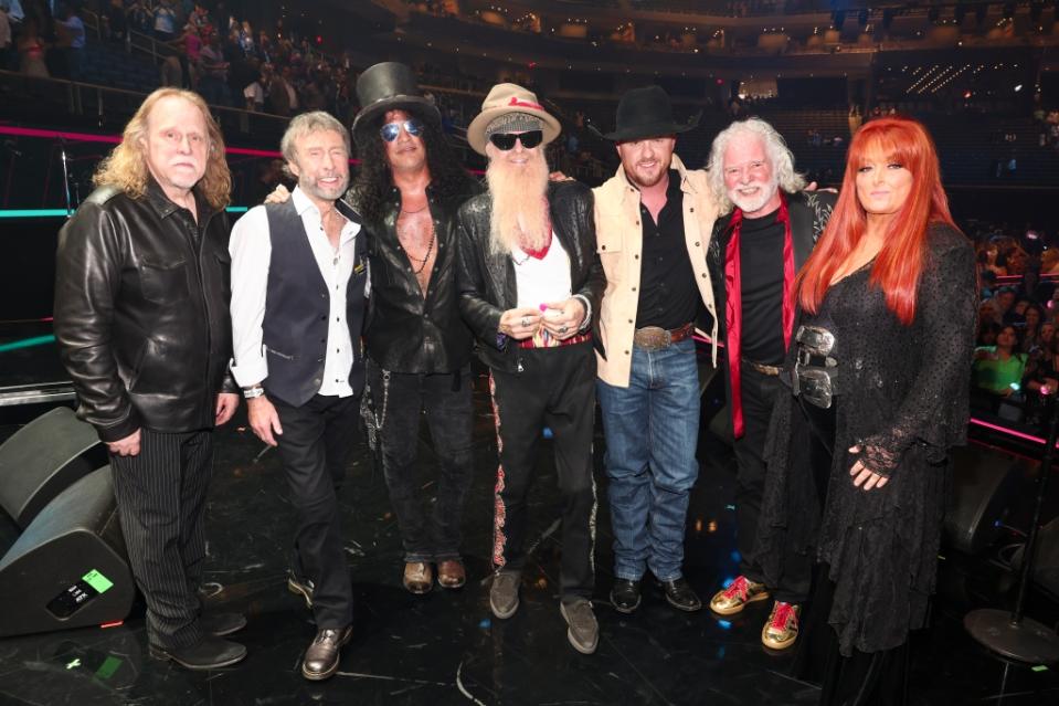 Warren Haynes, Paul Rodgers, Slash, Billy Gibbons, Cody Johnson, Chuck Leavell and Wynonna Judd at the 2023 CMT Music Awards held at Moody Center on April 2, 2023 in Austin, Texas.