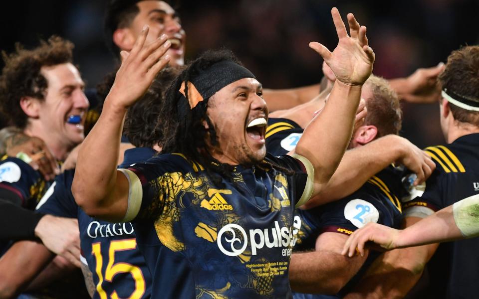 The Highlanders celebrate victory over the Lions in Dunedin - AFP or licensors