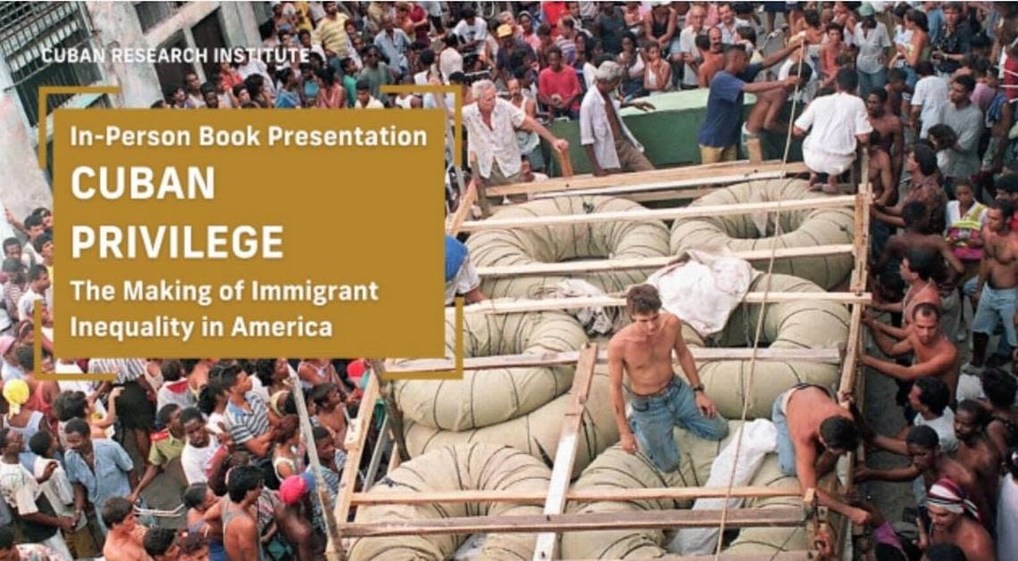 An image from a flyer promoting a Dec. 9 event by Florida International University’s Cuban Research Institute for author Susan Eva Eckstein’s book on differences in U.S. immigration policy titled “Cuban Privilege.” Miami-Dade Commissioner Kevin Cabrera is condemning FIU’s involvement in the event.