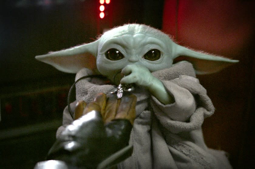 The Child (commonly referred to as Baby Yoda) in a scene from the Disney+ series "The Mandalorian."