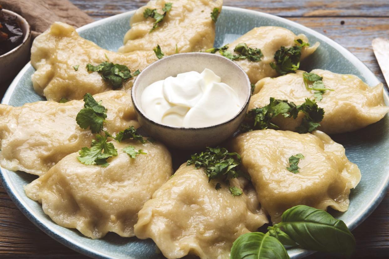 close up of a Mashed potato stuffed dumplings