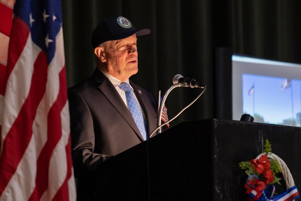 Rep. Jerry McNerney, D-Stockton, speaks to the crowd gathered at the Memorial Day observance Monday at Stockton Memorial Civic Auditorium in Stockton.