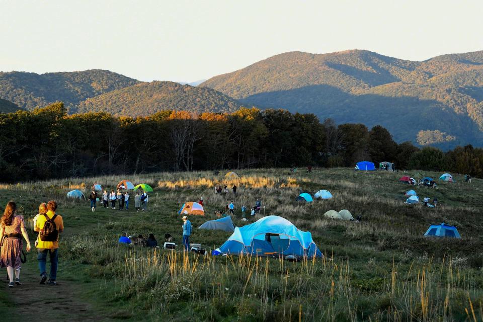 Max Patch was overrun with visitors October 3, 2020 as people camped and watched the sunset.