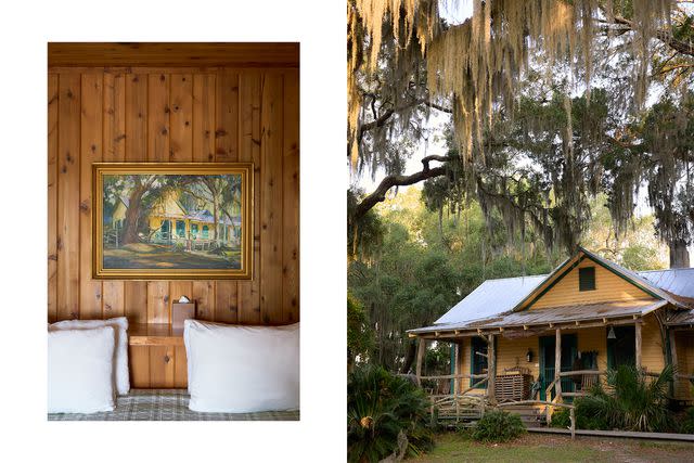 <p>Lindsey Harris Shorter</p> From left: A guest room at the Lodge at Little St. Simons Island; the Hunting Lodge at Little St. Simons was built in 1917.