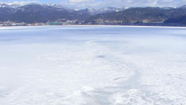 Omiwatari on Lake Suwa in Japan.