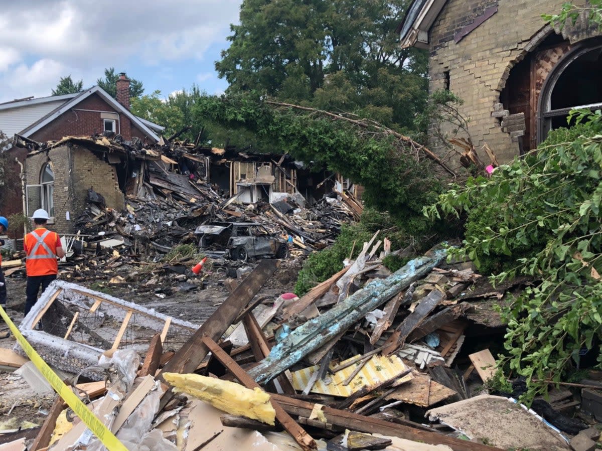 Wreckage is seen in London, Ontario, after Danielle Leis crashed her car and caused an explosion in August 2019 (City of London, Ontario)