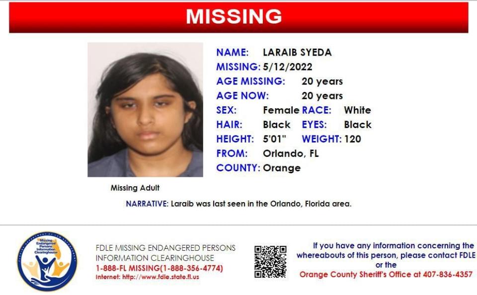 Laraib Syeda was last seen in Orlando on May 12, 2022.