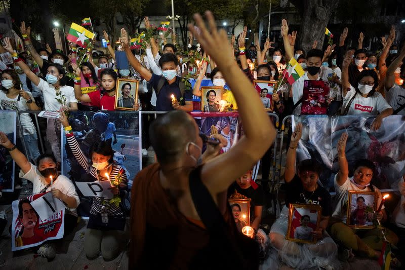 People gather at U.N. building in Bangkok