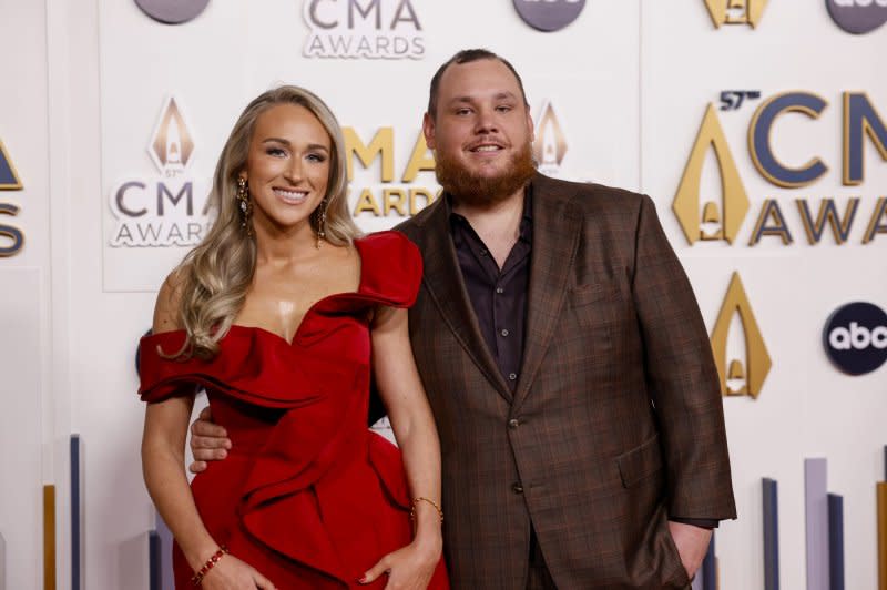 Luke Combs (R) and Nicole Combs attend the CMA Awards in 2023. File Photo by John Angelillo/UPI