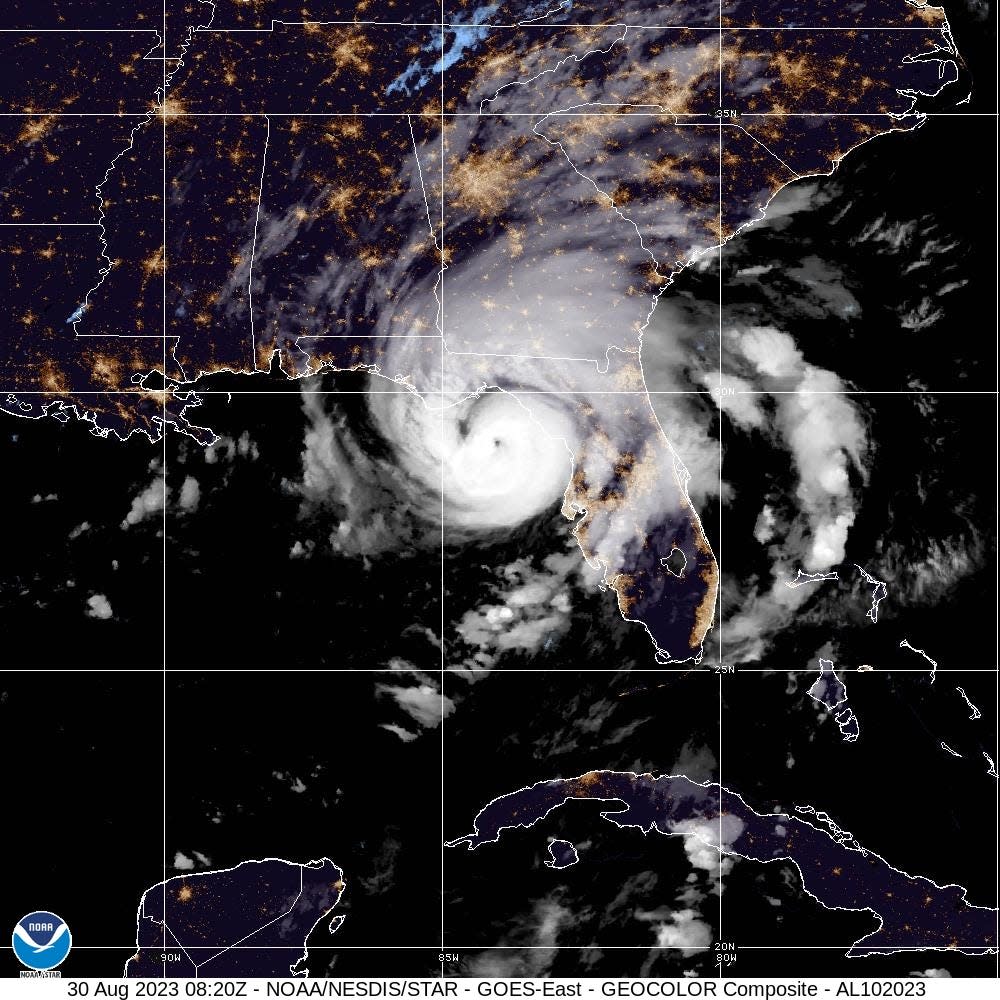 Satellite view of Hurricane Idalia as a Category 3 storm before landfall Aug. 30, 2023.