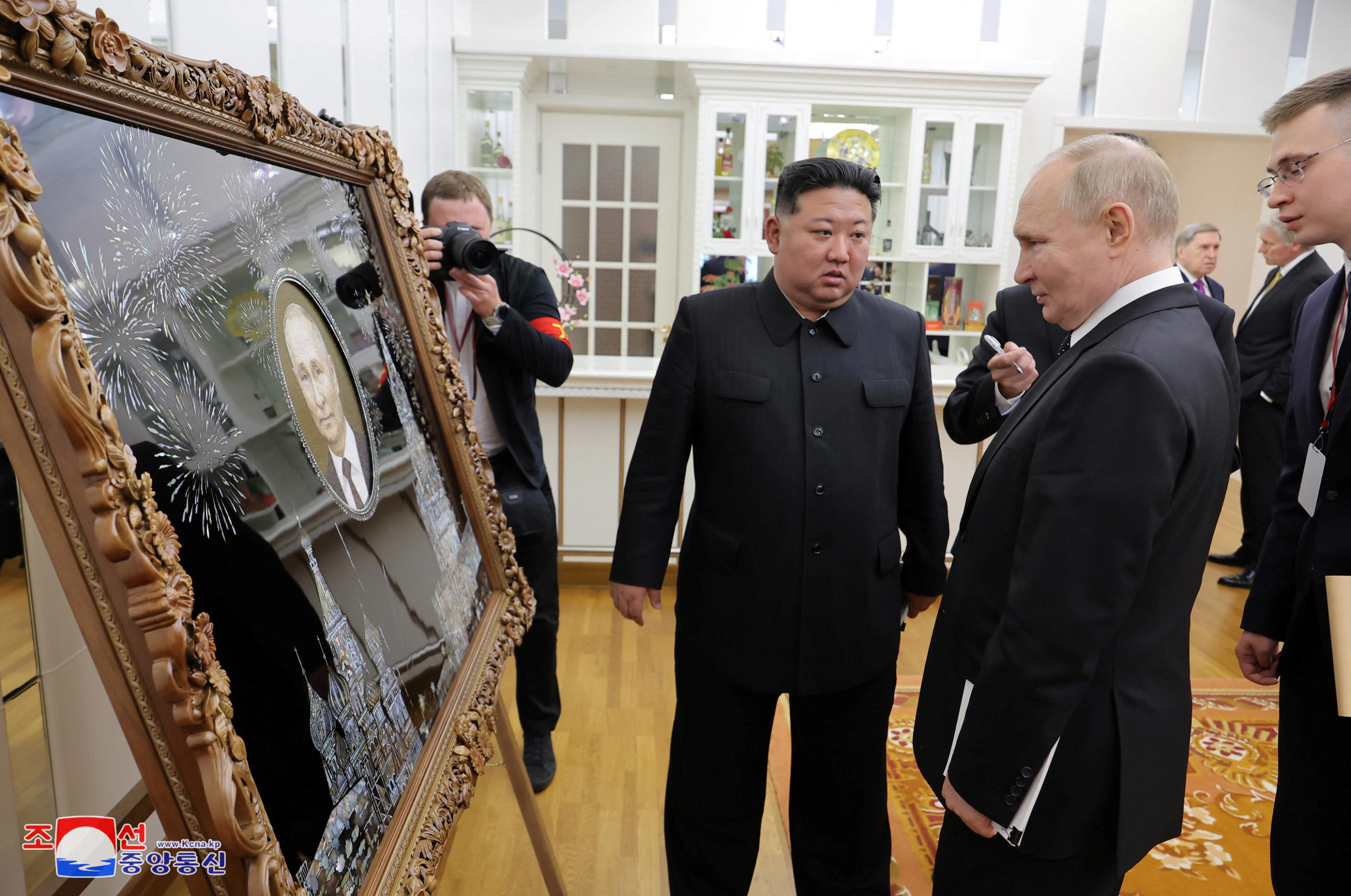 Russia's President Vladimir Putin meets with North Korea's leader Kim Jong Un during his state visit to North Korea, in Pyongyang, North Korea in this image released by the Korean Central News Agency June 20, 2024.  (KCNA via Reuters)