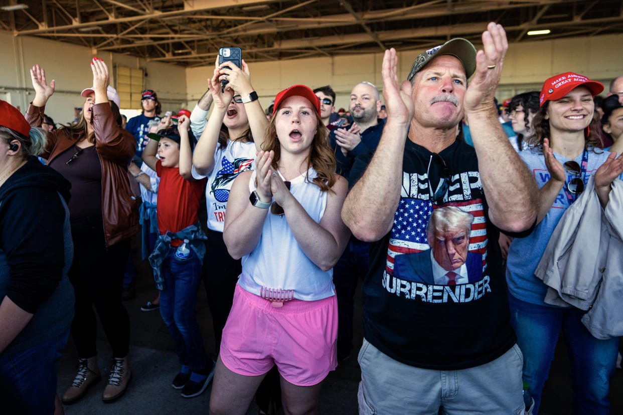 Supporters at a rally for former President Donald Trump in Freeland, Mich., on May 2, 2024. (Doug Mills/The New York Times)