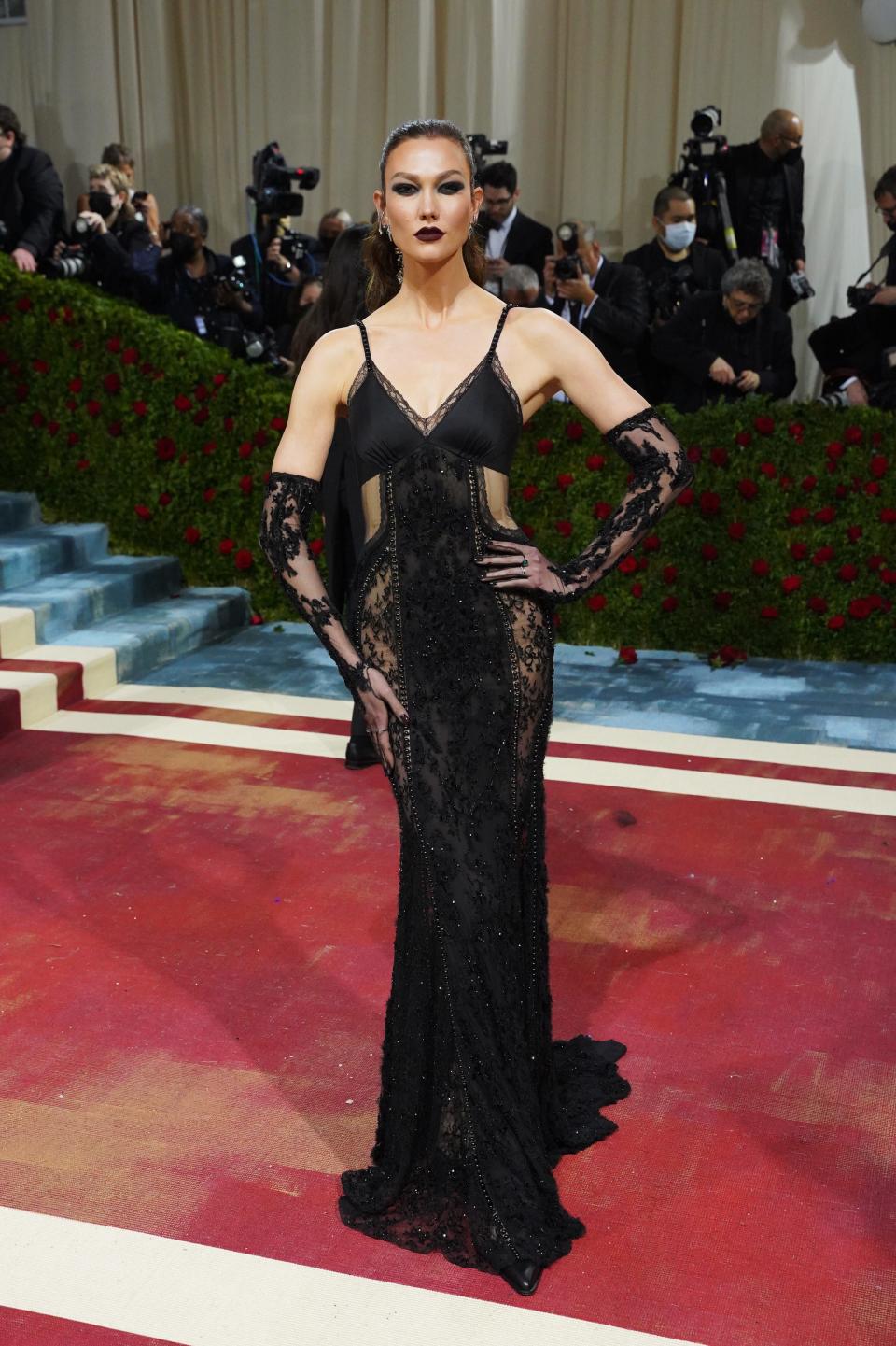 Karlie Kloss in a sheer black dress at the 2022 Met Gala