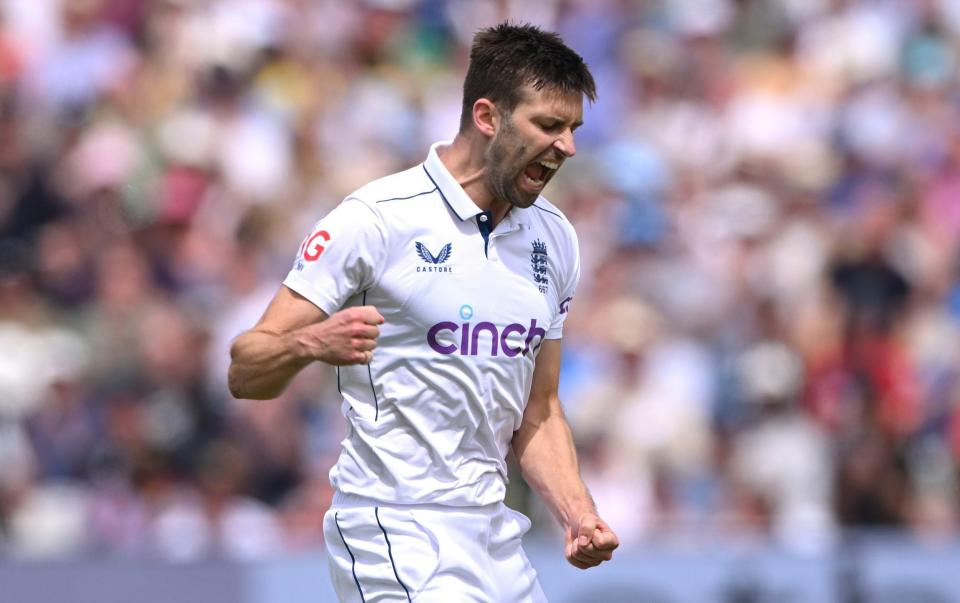 Mark Wood roars with delight after dismissing Kirk McKenzie