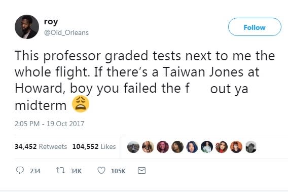 Mr Jones found out he failed his midterm exam via a viral tweet: Twitter