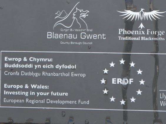 Blaenau Gwent is now peppered with signs boasting of EU investment (Adam Lusher)