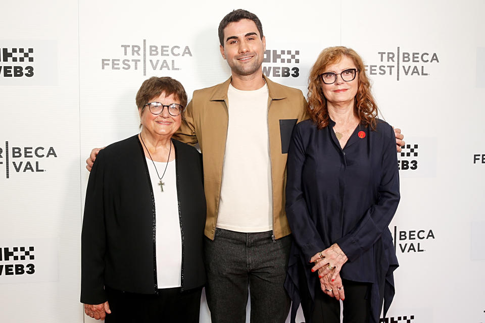 Sister Helen Prejean, Dominic Sivyer and Susan Sarandon attend the "Rebel Nun" premiere during the 2024 Tribeca Festival