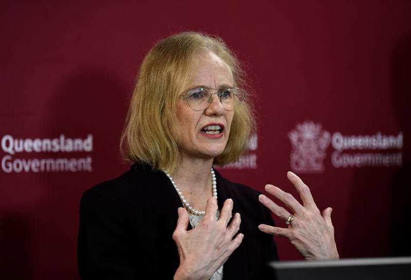 Queensland Chief Health officer Dr Jeannette Young speaks during a press conference at Parliament House in Brisbane.