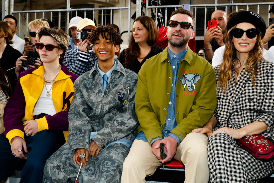 Cruz Beckham, Jaden Smith, Justin Timberlake and Jessica Biel. - Credit: Aitor Rosas Suñe/WWD