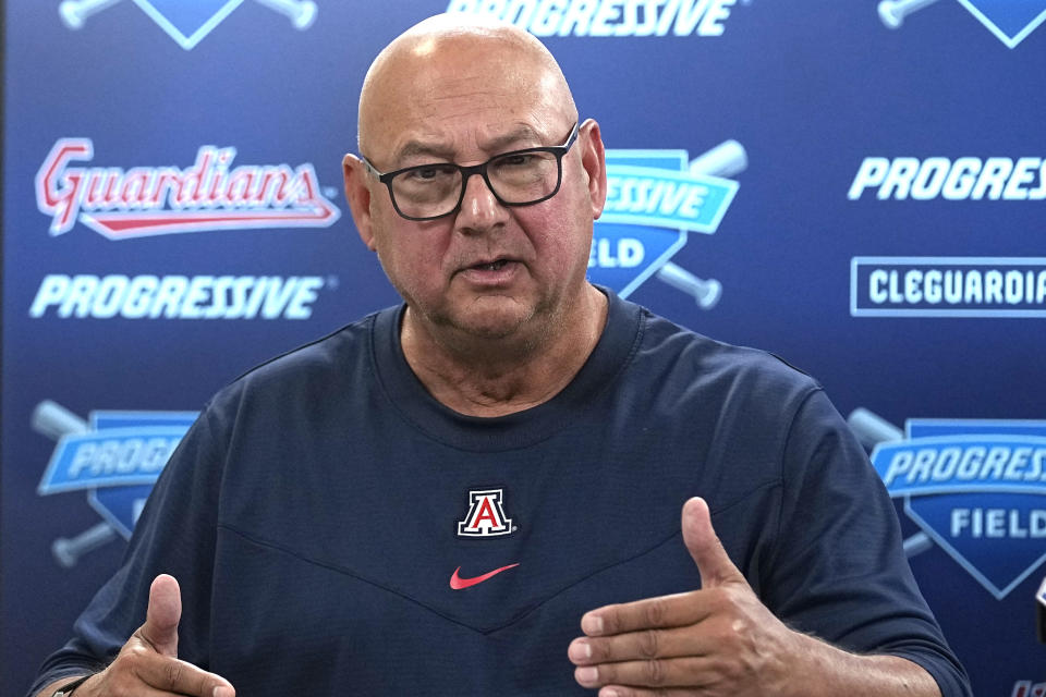 Cleveland Guardians manager Terry Francona discusses his decision to step away from baseball during a news conference, Tuesday, Oct. 3, 2023, in Cleveland. (AP Photo/Sue Ogrocki)