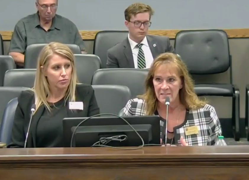 South Dakota Department of Corrections Finance Officer Brittni Skipper, left, and Corrections Secretary Kellie Wasko testify before the legislature's Appropriations Committee on July 30, 2024. (courtesy SD.net)
